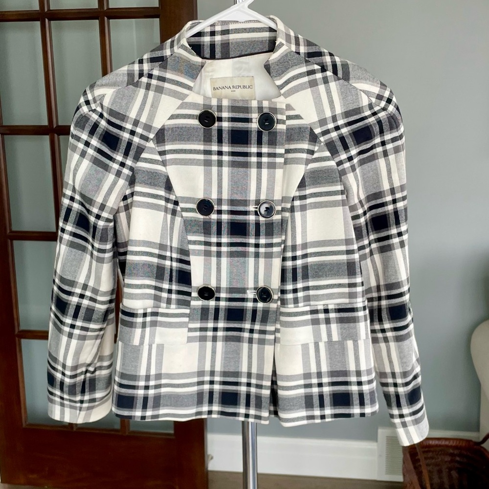 Banana Republic Black & White Checkered Blazer with Buttons XS